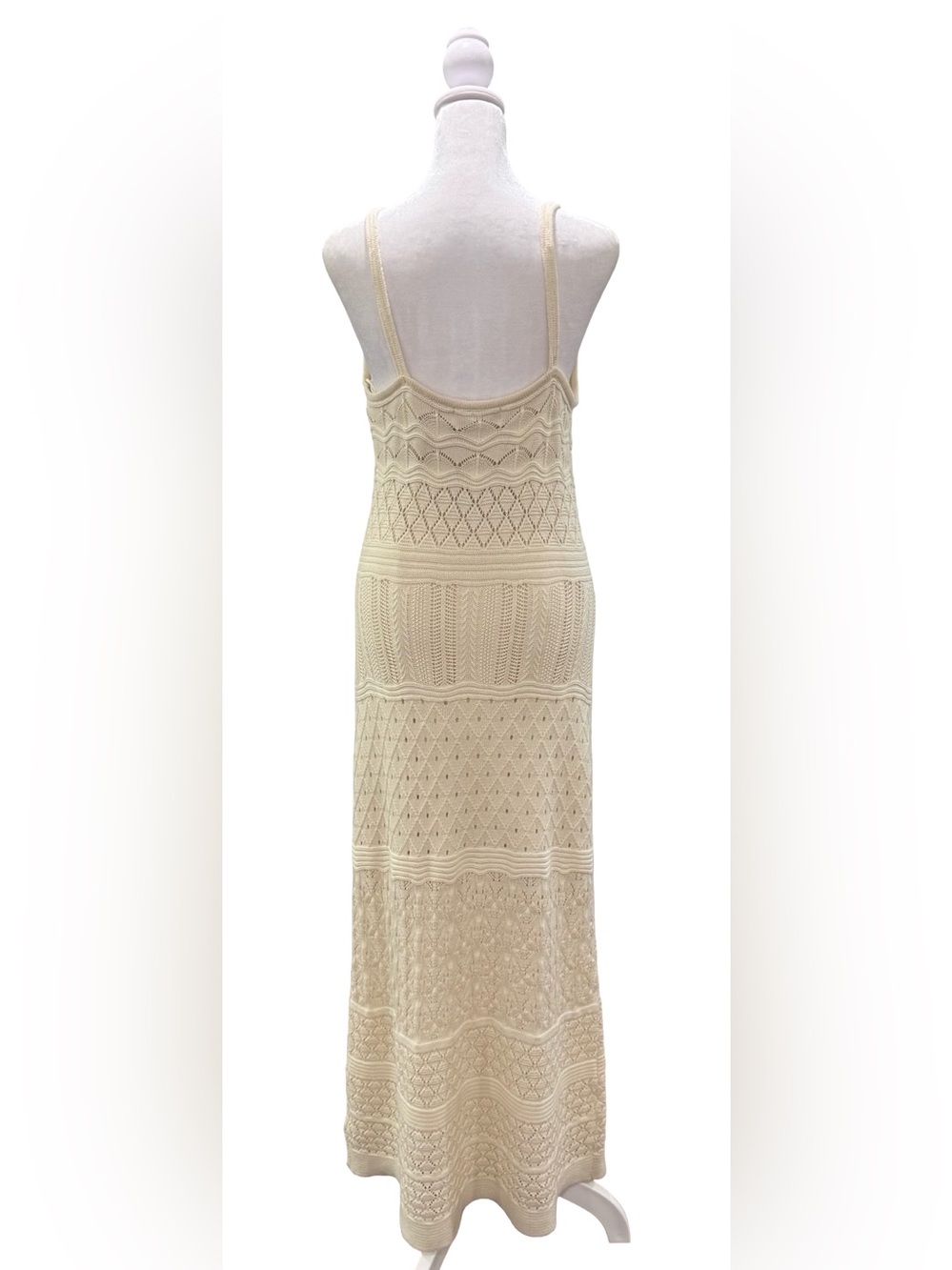 NWT Caroline Constas Openwork Crochet Knit Maxi Dress Ivory Cream Medium Chic - Picture 5 of 9